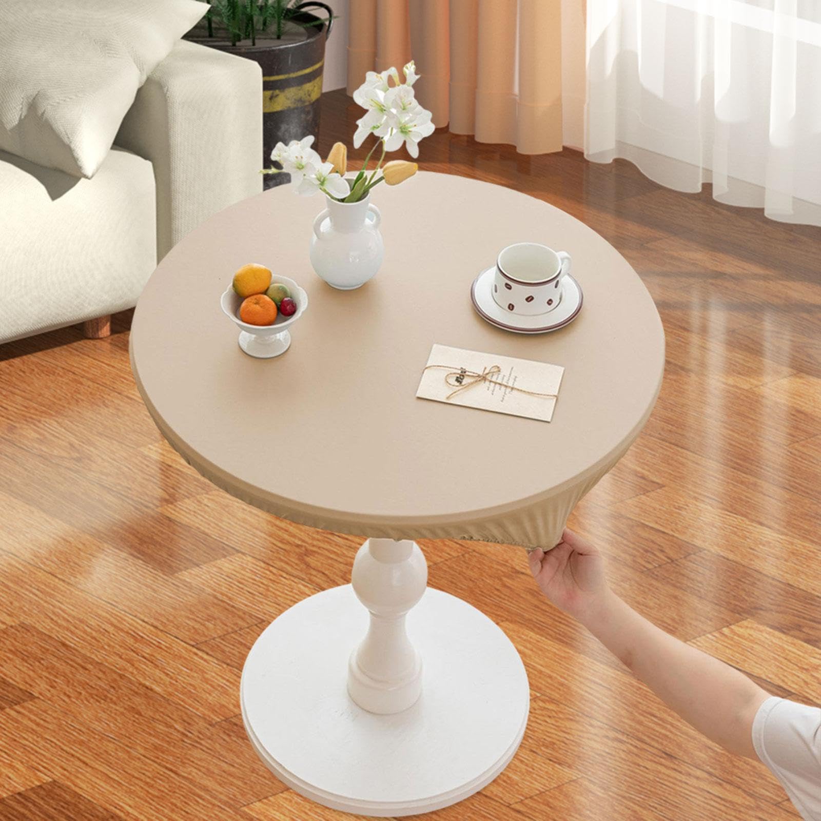 CALANDIS™ Table Cloth Stretchable Oil Anti Table Cover for Picnic Patio Wedding Beige Diameter 60 Cm | Tablecloths | Linens & Textiles | Kitchen, Dining & Bar-image-20