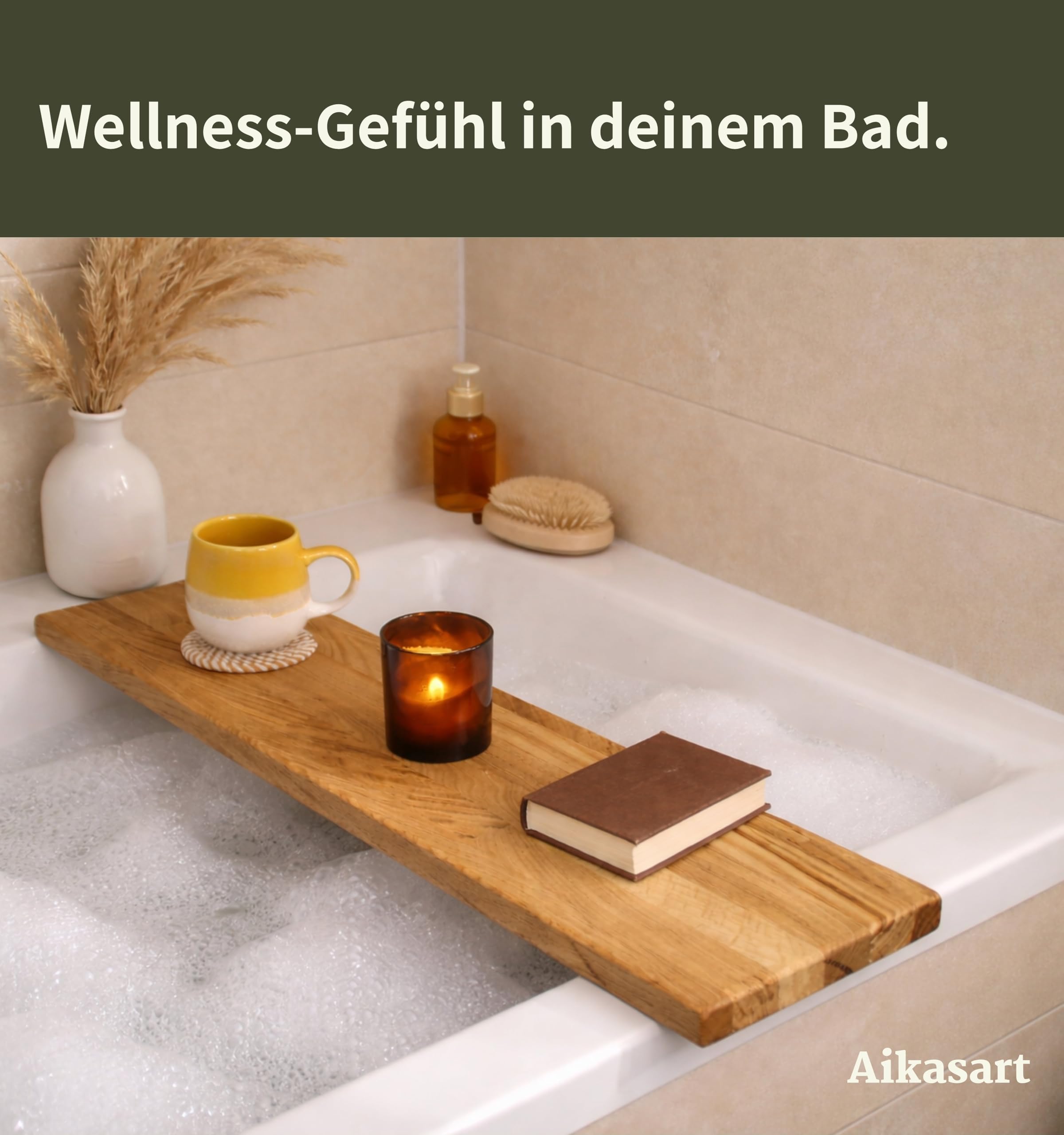 Badewannenablage aus Eiche Massiv – 100% Echtholz – Handgefertigt in Bayern – Länge 50-180 cm – Wasserabweisend durch natürliche Öl-Wachs-Veredelung – Badewannenbrett Unikat