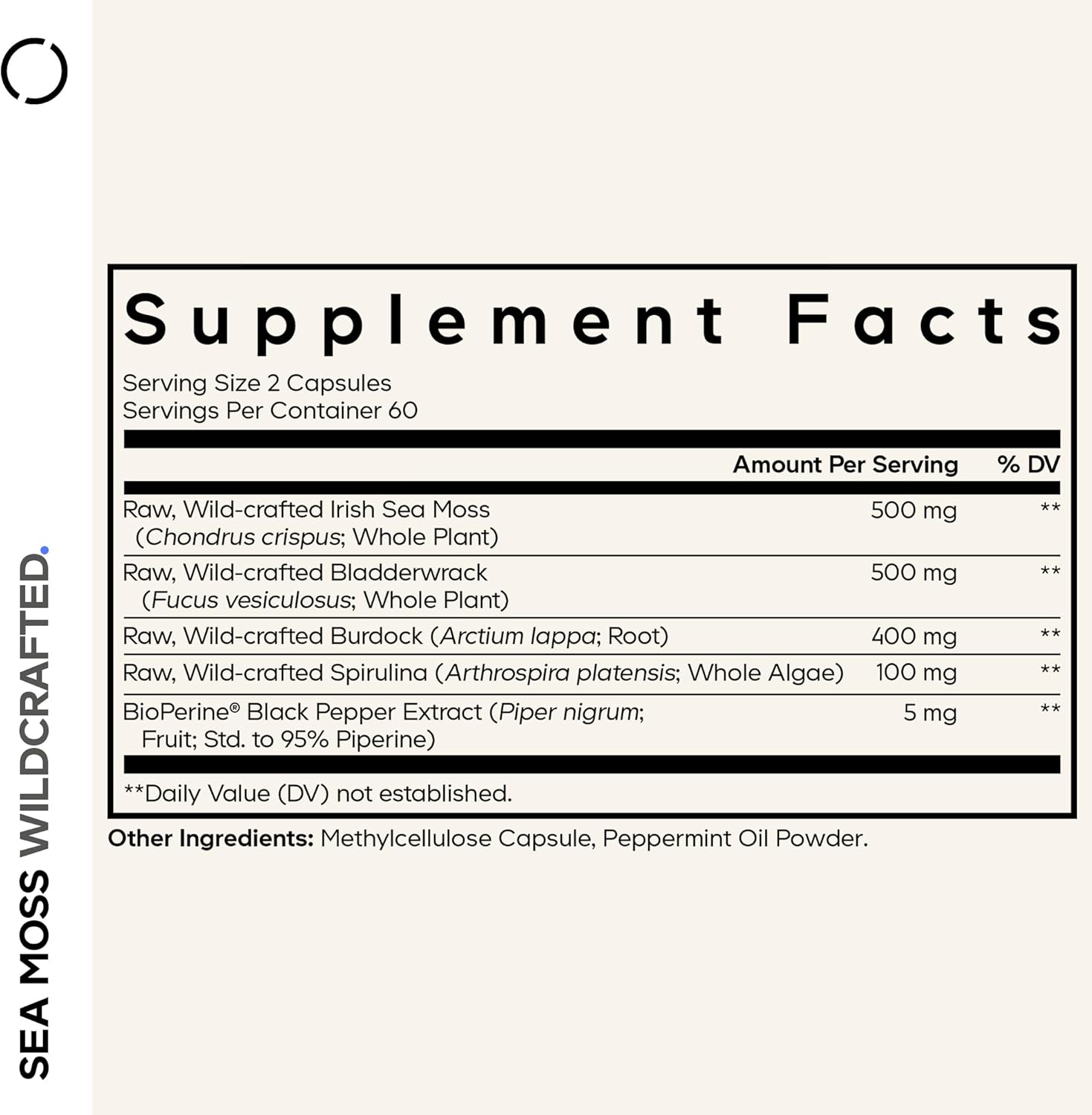 Codeage Raw Wildcrafted Irish Sea Moss Supplement, Spirulina Algae, Bladderwrack Seaweed, Burdock Root, Black Pepper, Vegan, Non-GMO, 120 Capsules