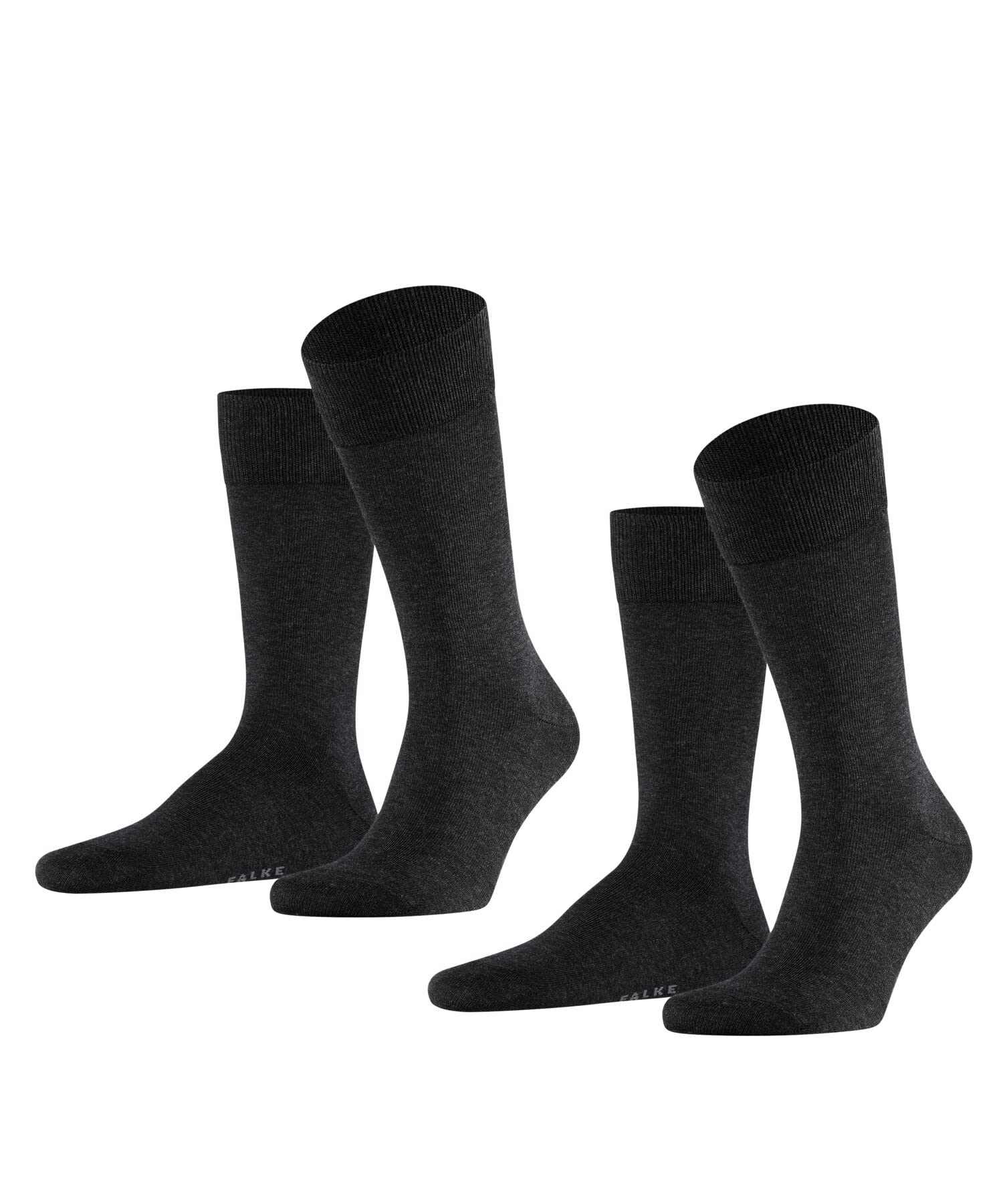 FALKE Herren Socken Happy Double Pack M So Baumwolle einfarbig 2 Paar, Grau Anthracite Melange 3080, 43-46