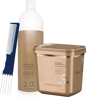 BlondeMe Lightener and Developer | Premium Bleach 800 grams, Developer 2% / 7 Vol 1 Liter and Dual Purpose Comb (Bundle)