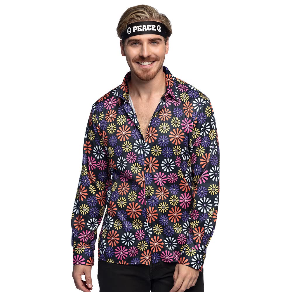 Boland Camisa Flower Power Camiseta de Manga Corta para Hombre, Camisa de Flores, Camisa Hawaiana, Hippy, años 70, Fiesta temática, Carnaval, movedor, Disfraz Hombre (Pack de 1)