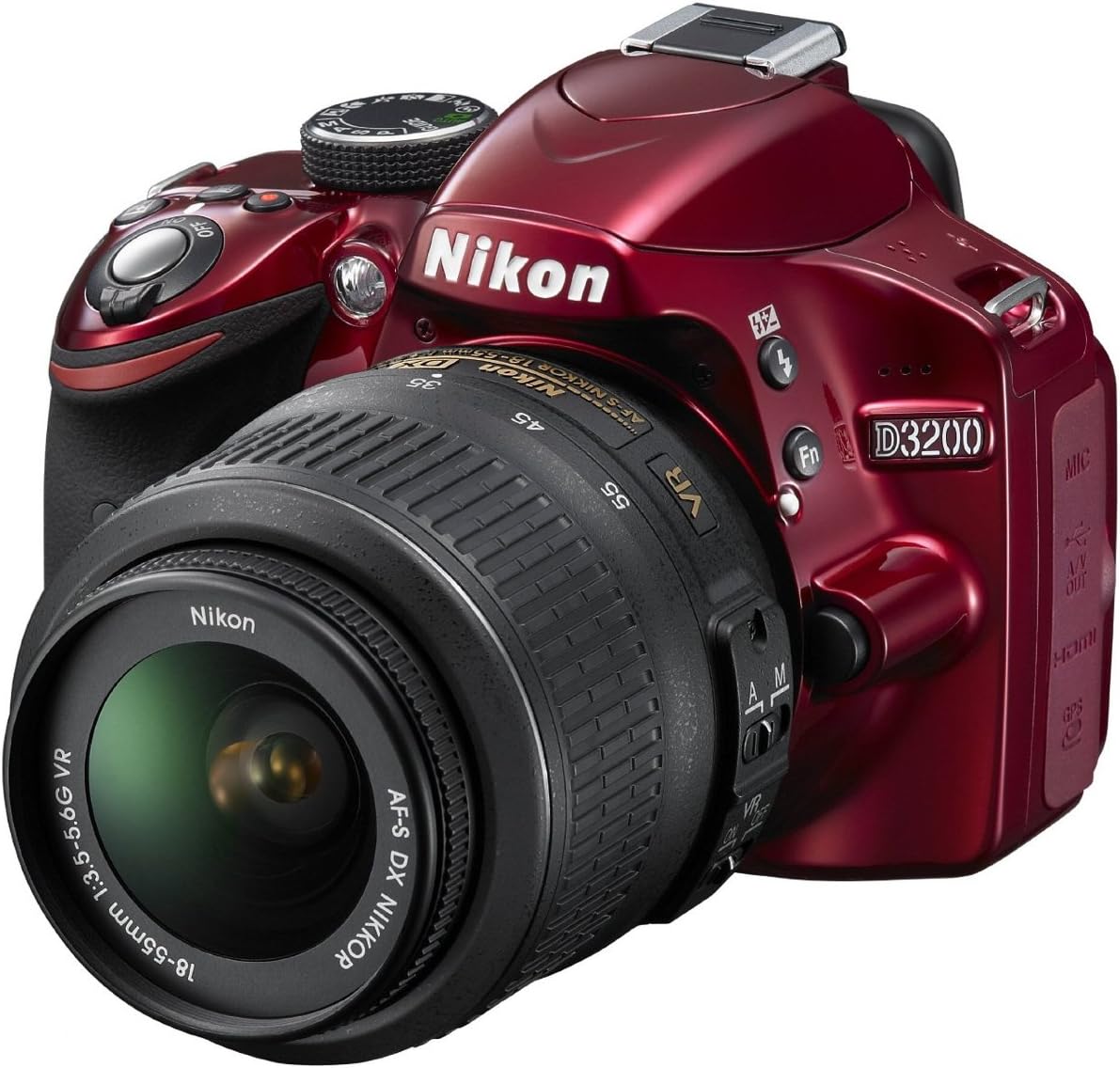 D3200 24.2 MP CMOS Digital SLR with 18-55mm f/3.5-5.6 AF-S DX VR NIKKOR Zoom Lens (Red)