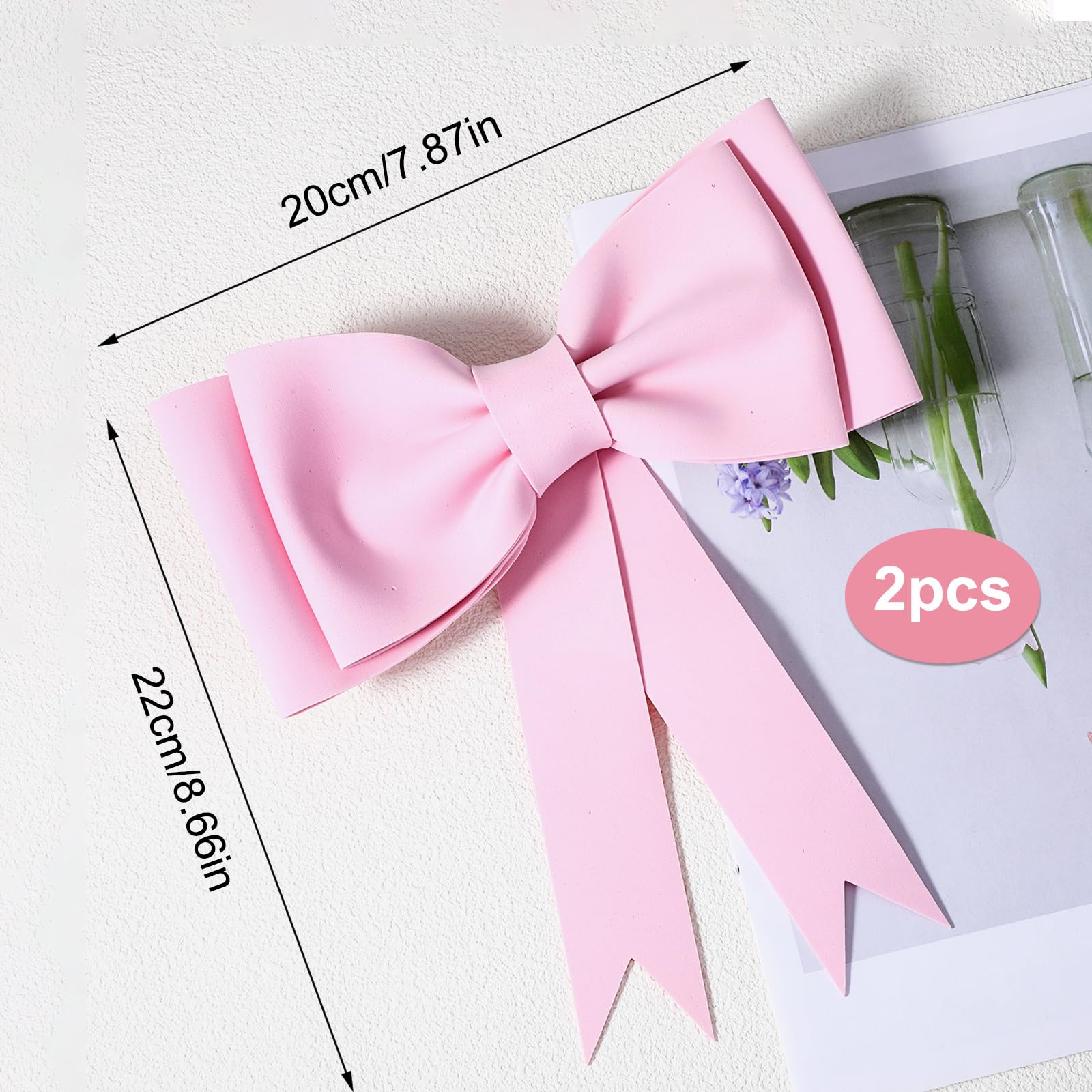 2 Pcs Pink Bow Cake Toppers for Girls Birthday Oversized Bow Cake Topper Decoration EVA Pink Bows Party Decorations Suitable for Birthday Wedding Party