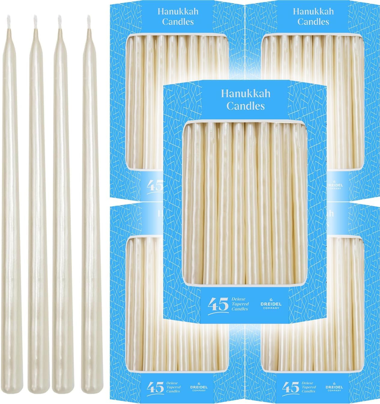The Dreidel Company 5-Pack Dripless Chanukah Hanukkah Candles Decorative Mother of Pearl, 45 Candles, 1 Hour Burn Time