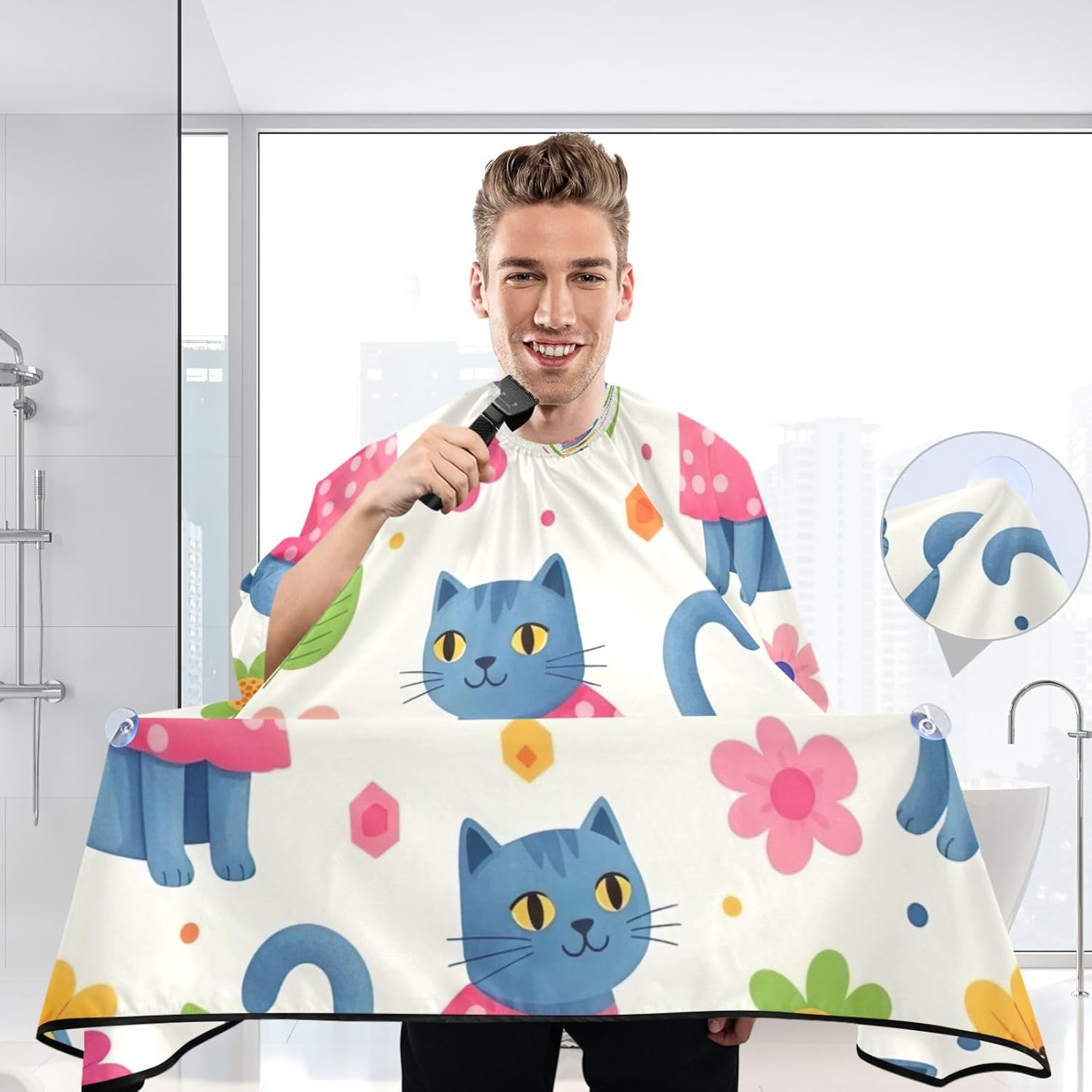 Blue Gray Cats Hair Cutting Capes Haircutting Capes Professional, Hair Color Apron Client 64.9 in x 55.1 in