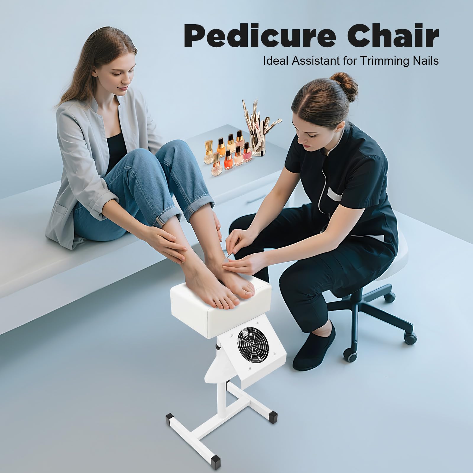 MINRS Taburete de Pedicura, Silla de Pedicura Móvil, Altura Ajustable, Reposapiés para Salón, Spa, Masaje, Color Blanco