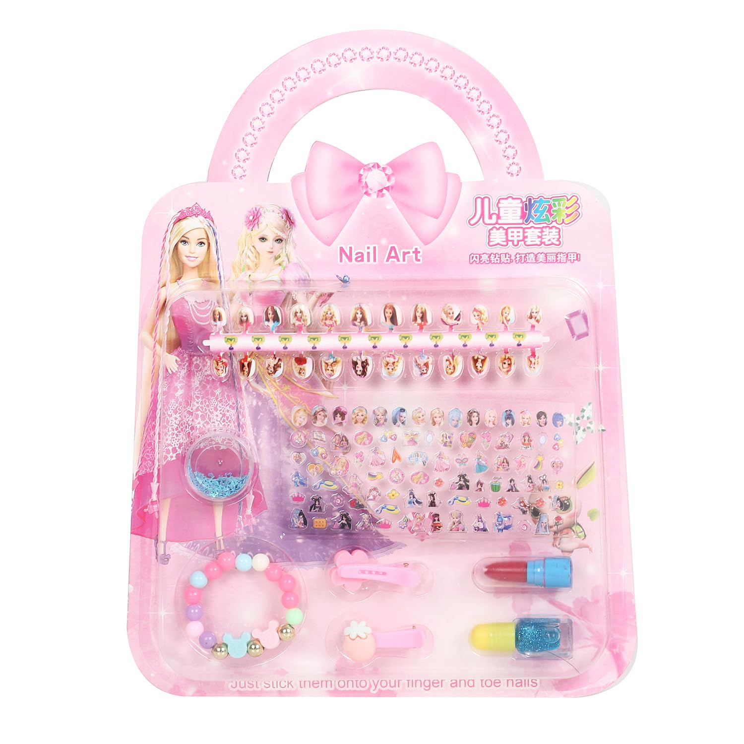 Asera Nail Boutique Nail Art Kit Including Small Press On Nails for Kids, Nail Patches, Nail Stickers, Nail Polishes, Clips, Bracelet, Lipstick for Girls Non-Toxic Water Based Peel Off-image-24