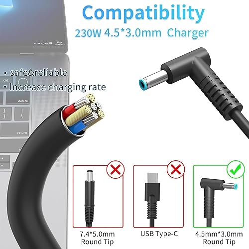 Miniatura 6 de Cargador adaptador de corriente alterna de 230 W compatible con HP Omen 15 17 Envy 15 2020 P 16 G9 estación de trabajo móvil PC M41303-001 19.5V