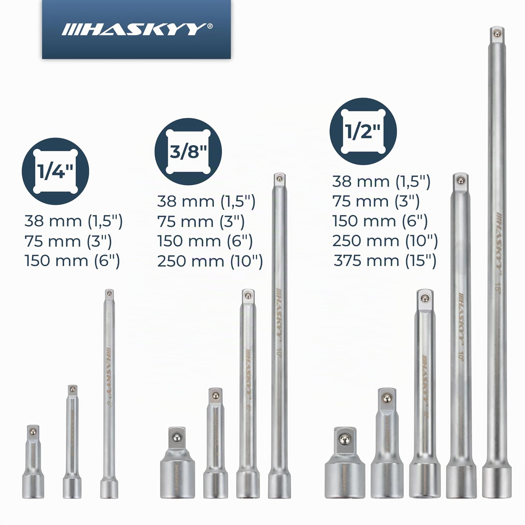 HASKYY Kit di prolunga per chiave a bussola 1/4 3/8 1/2" cricchetto a cricchetto adattatore di estensione per giunto cardanico set dado