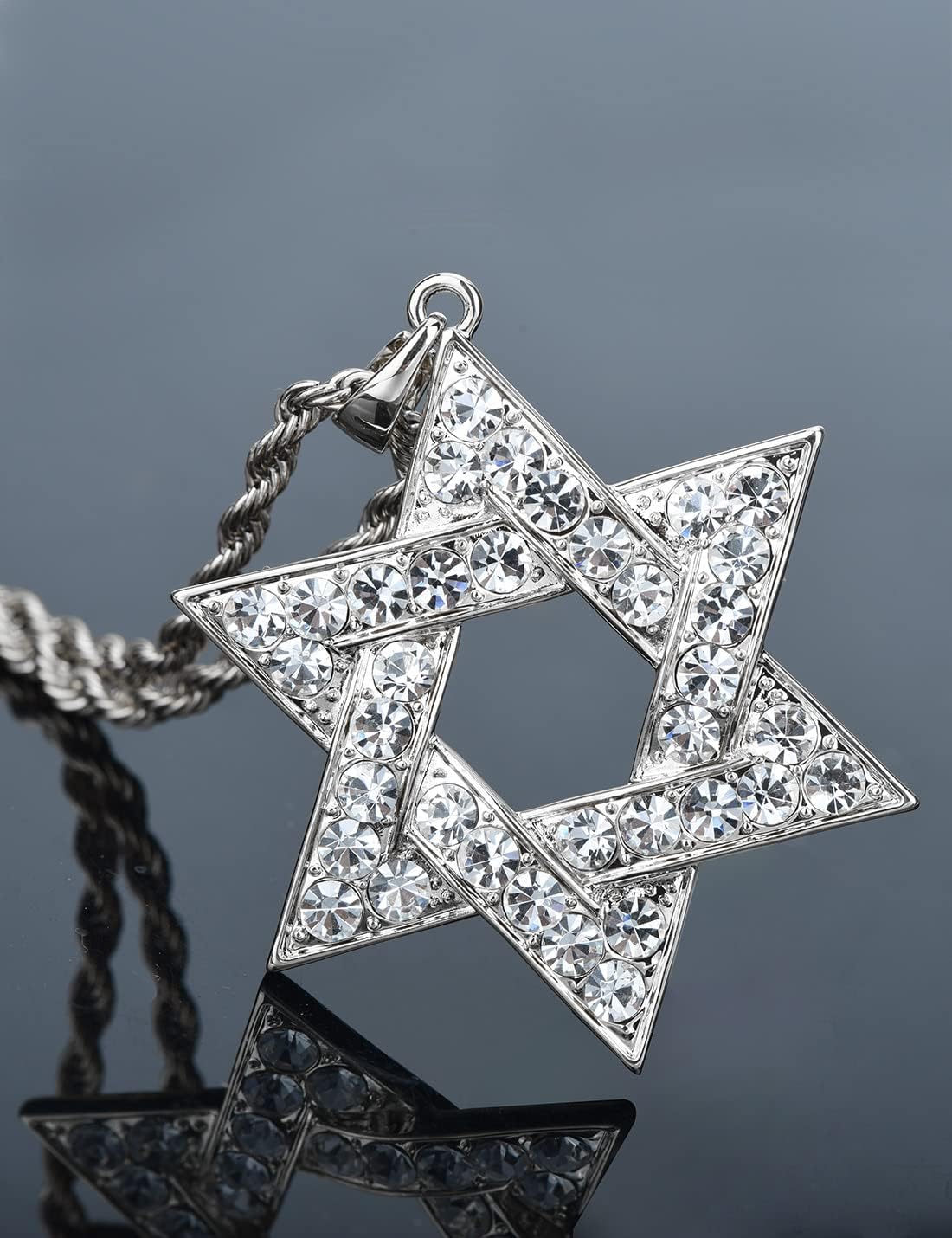Crystal Star of David Necklace Pendant Stainless Steel Chain Necklace Jewelry for Women Men - Image 5