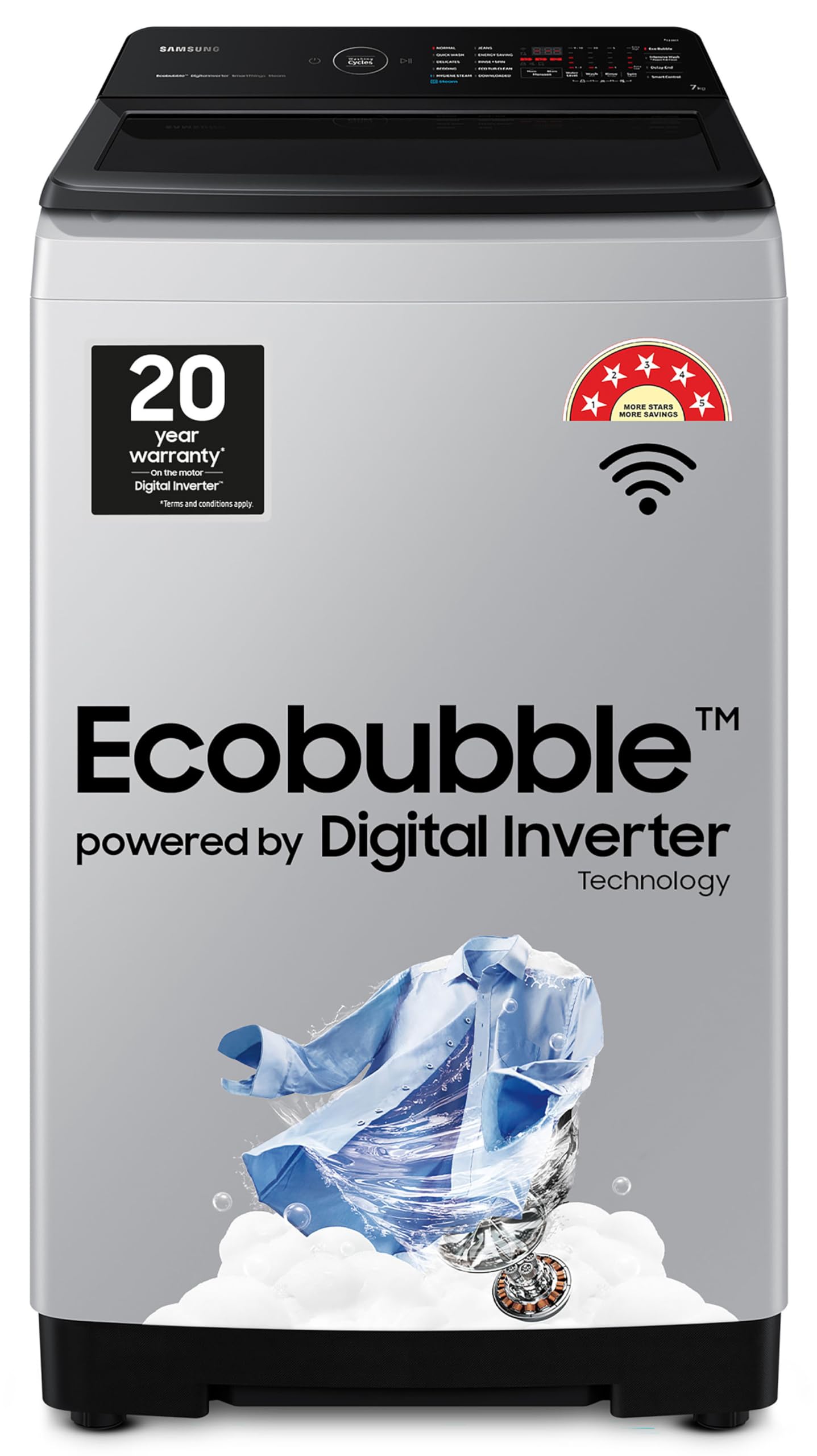 Samsung 7 kg, Eco Bubble Technology, Wi-Fi, Soft Closing Door, Fully-Automatic Top Load Washing Machine (WA70BG4582BYTL, Hygiene Steam, Lavender Gray)