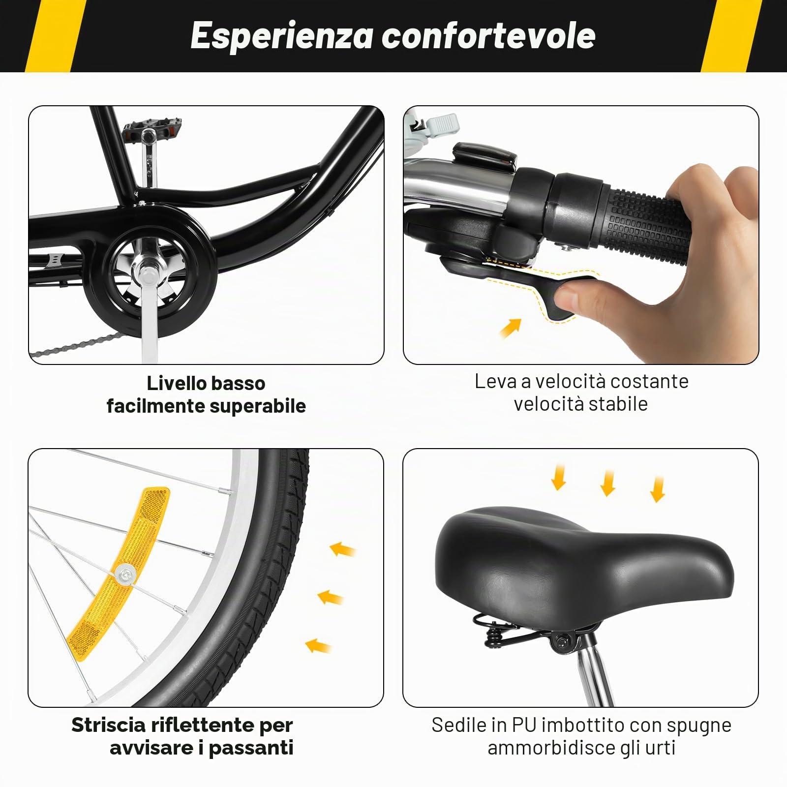 Triciclo per adulti a 8 marce, 20 pollici, con 3 ruote e grande cestino, di alta qualità, nero e bianco, adatto per shopping, viaggi, turismo