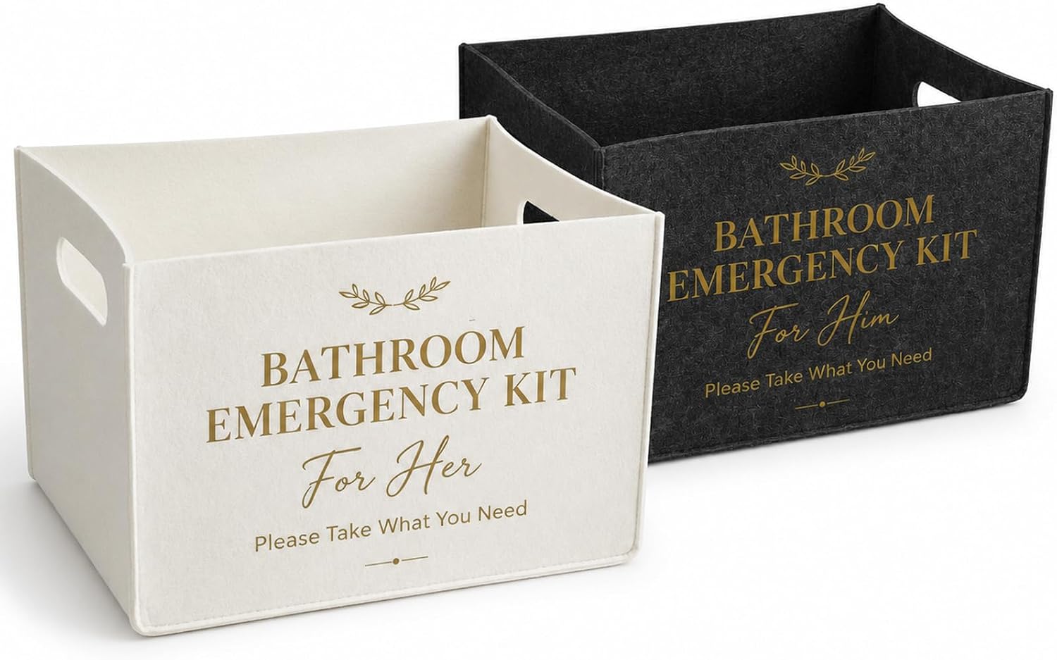 2 Pack Wedding Bathroom Emergency Kit Baskets, 12.6 in Felt Bins