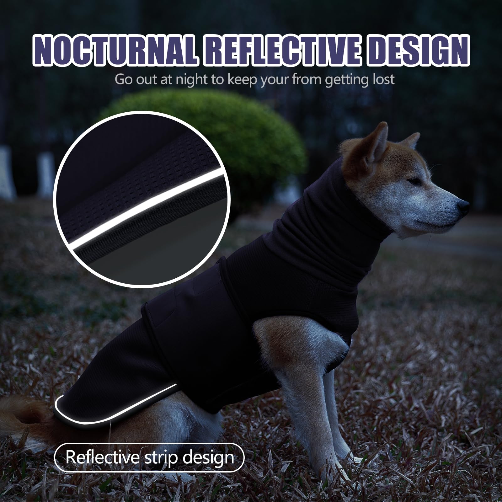 Angstjacke Beruhigungsweste für Hunde mit Ohrenschützer & Kapuze - Verstellbare Angstlindernde Hundemantel mit Reflexstreifen (Dunkelblau, XL)