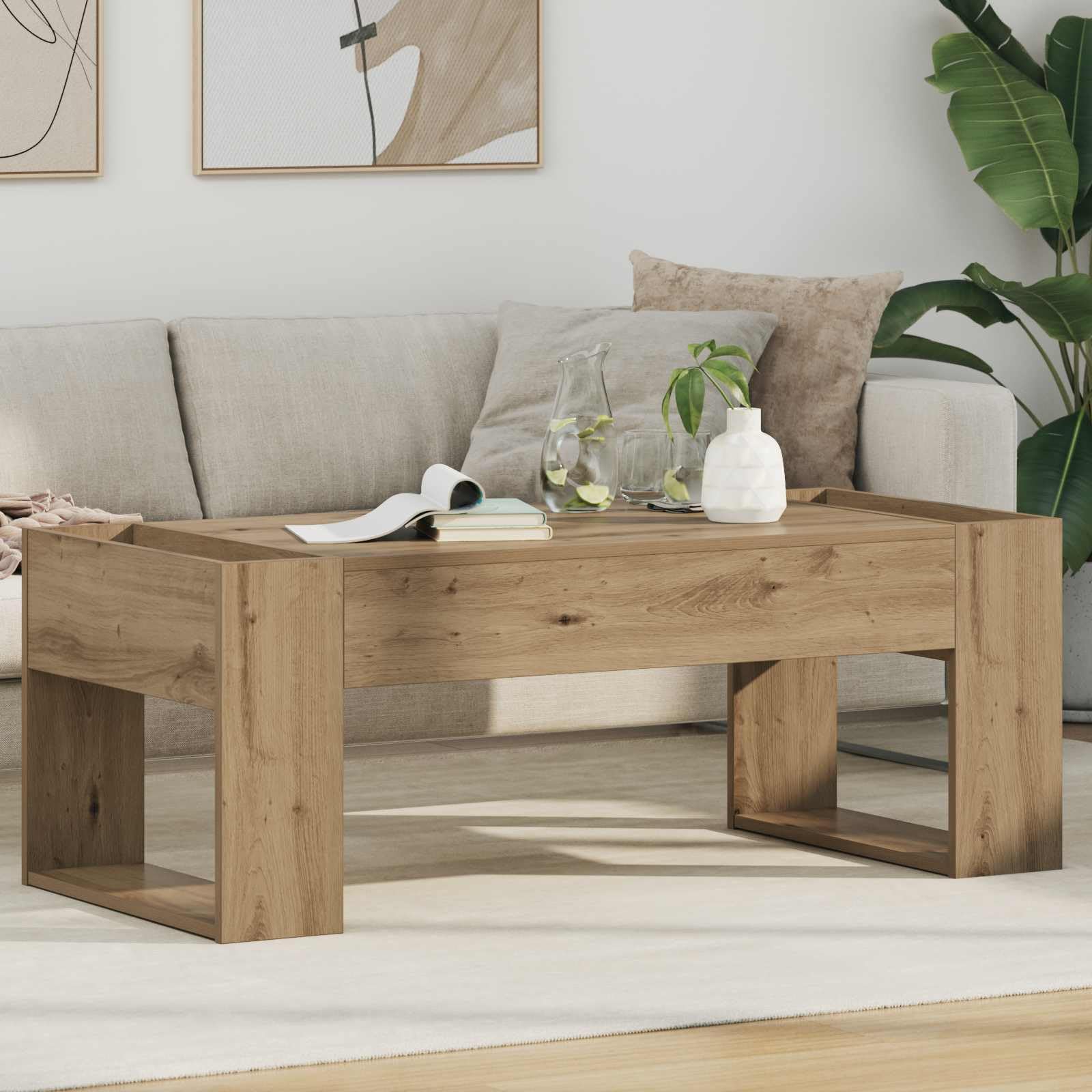 Hothingwell Rechteckiger Couchtisch, 110 x 50 x 41 cm, Holz | Schlichtes Design für Wohnzimmer, robuste Konstruktion, einfache Montage für 2 Personen, einfache Pflege mit feuchtem Tuch