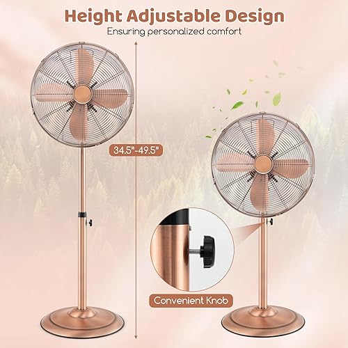 Miniatura 5 de Tangkula Ventilador de pedestal de metal de 16 pulgadas, ventilador de pie de metal industrial con altura ajustable, 3 velocidades, oscilación de 75