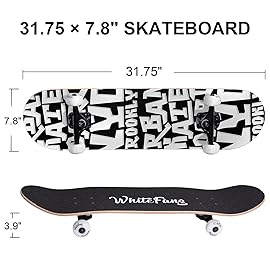 WhiteFang Skateboards for Beginners, Complete Skateboard 31 x 7.88, 7 Layer Canadian Maple Double Kick Concave Standard and Tricks Skateboards for Kids and Beginners (Letters)