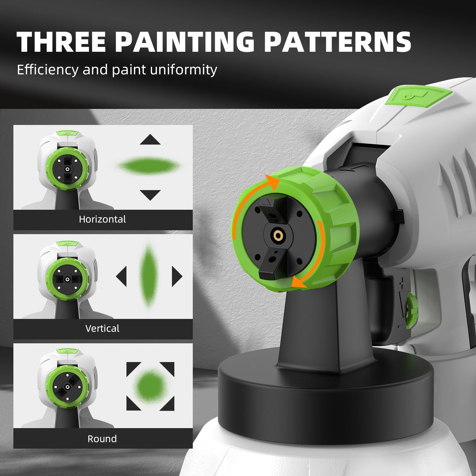 Huepar Tools Pistola de Pintura 800W, Pistola Pintura Electrica con Tanque Desmontable De 1300Ml, 4 Boquillas de Latón, Manguera de 3m, Flujo de Rociado Ajustables, para Interiores y Exteriores