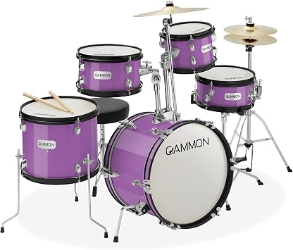 Gammon Percussion 5-Piece Junior Starter Drum Kit with Cymbals, Hardware, Sticks, Throne - Purple