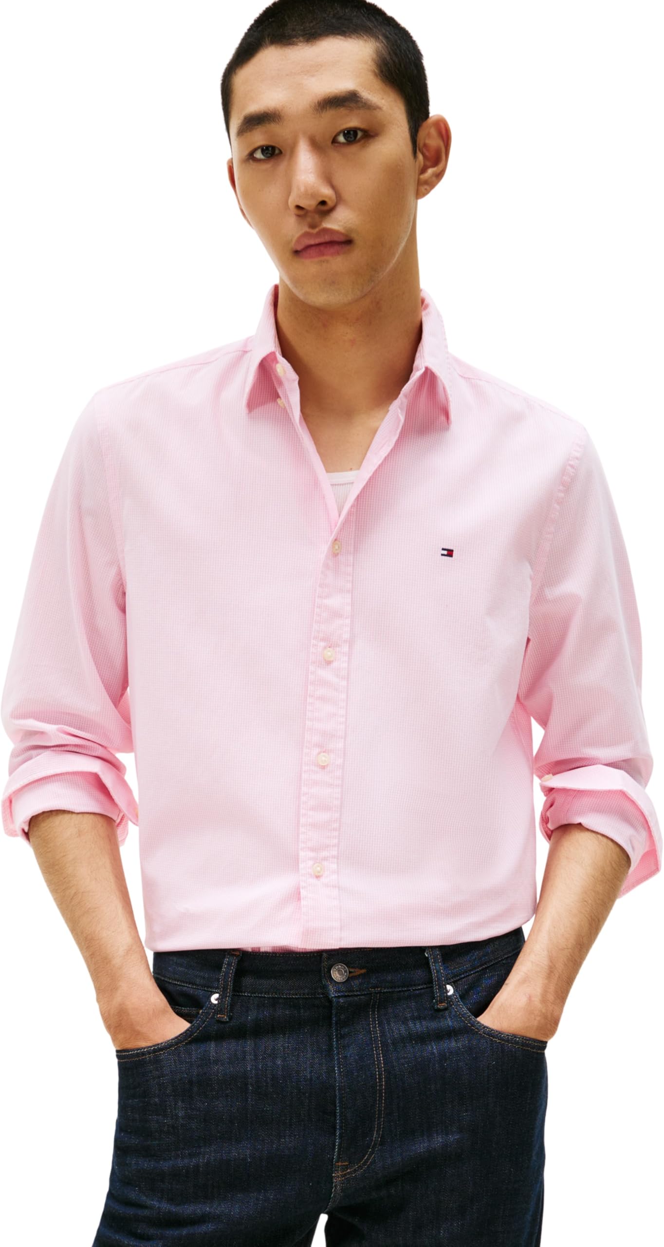 Tommy Hilfiger Uomo Camicia Flex Poplin Micro Gingham Regular Fit