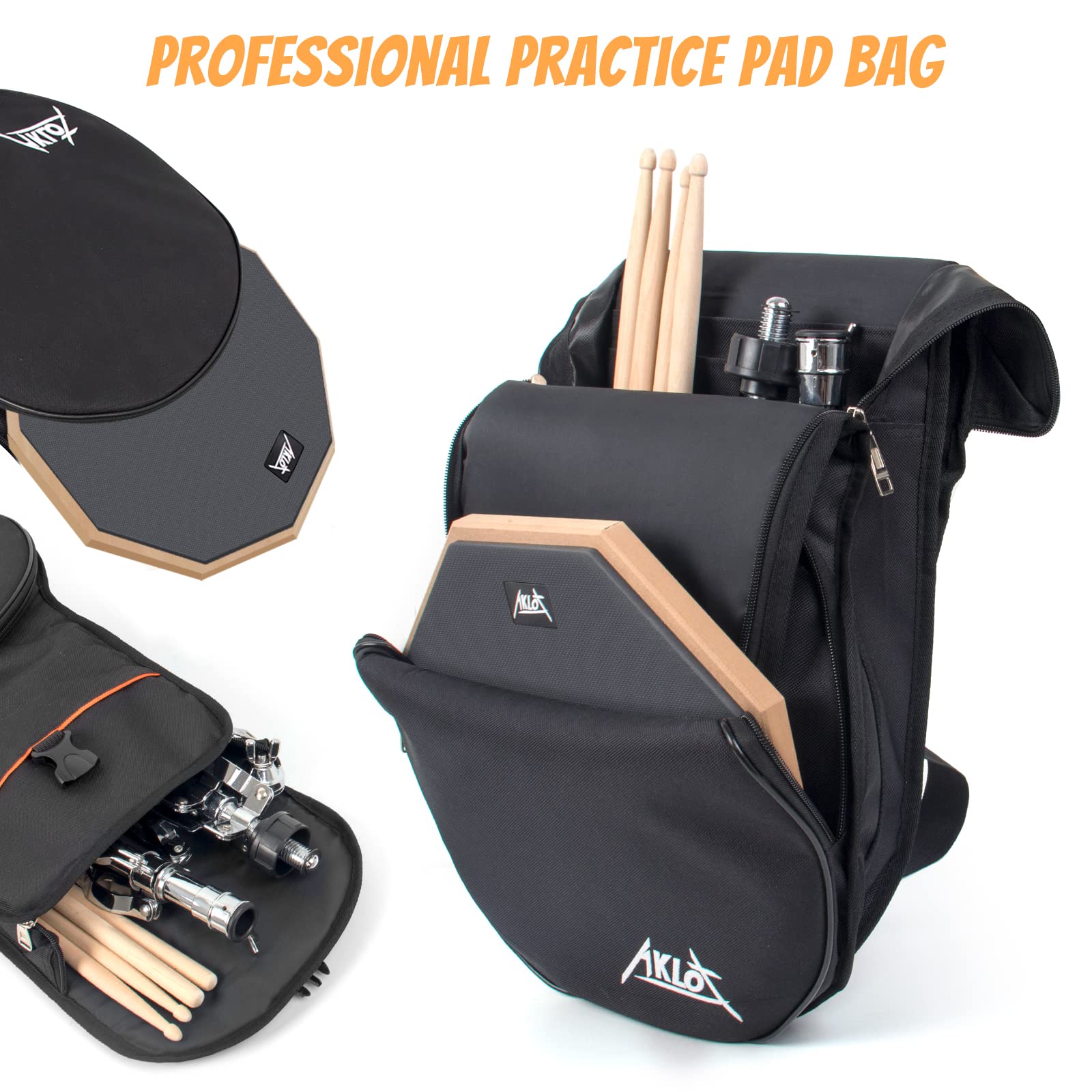 Drum Practice Pad Set AKLOT 12" Kieselgel Übungspad mit Snare Ständer Rucksack Drumsticks für erwachsene Kinder