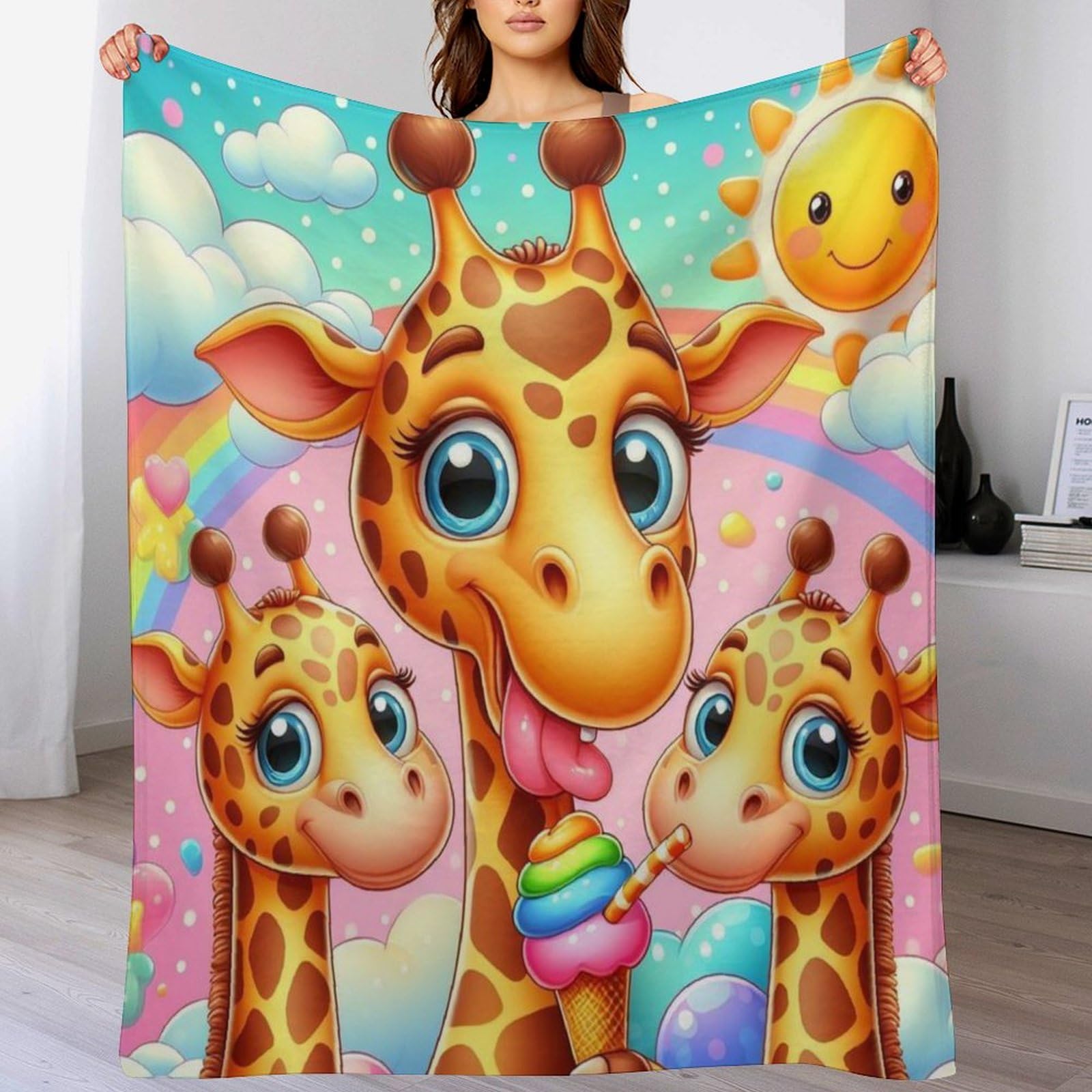 Linge de lit couverture flannel 3D girafe couvre-lit douce