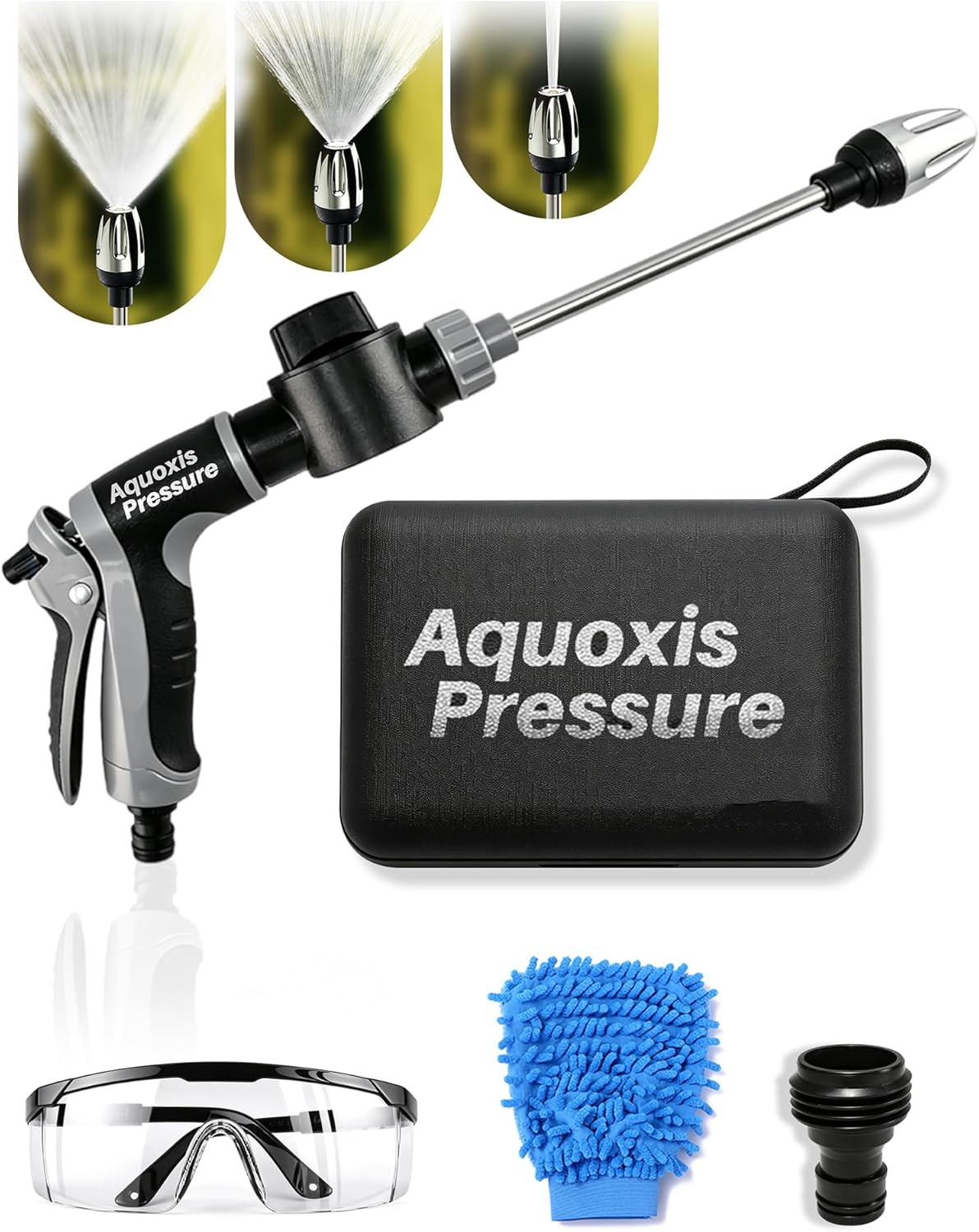 Washer Gun, High Pressure Garden Hose Nozzle with 360° Rotating Nozzle, 3 Spray Modes, Handheld Jet Nozzle Power Washer for Garden Hose - Fit with U.S. 3/4In Threaded Hoses(Grey-A)