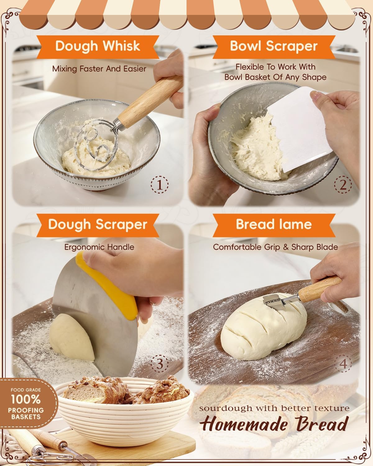 Complete Sourdough Starter Kit | Easy to Clean & Use for Beginners & Bakers | Natural Rattan Proofing Basket with Full Accessories | Sourdough Bread Baking Supplies for Bakers Women Wife - Image 5