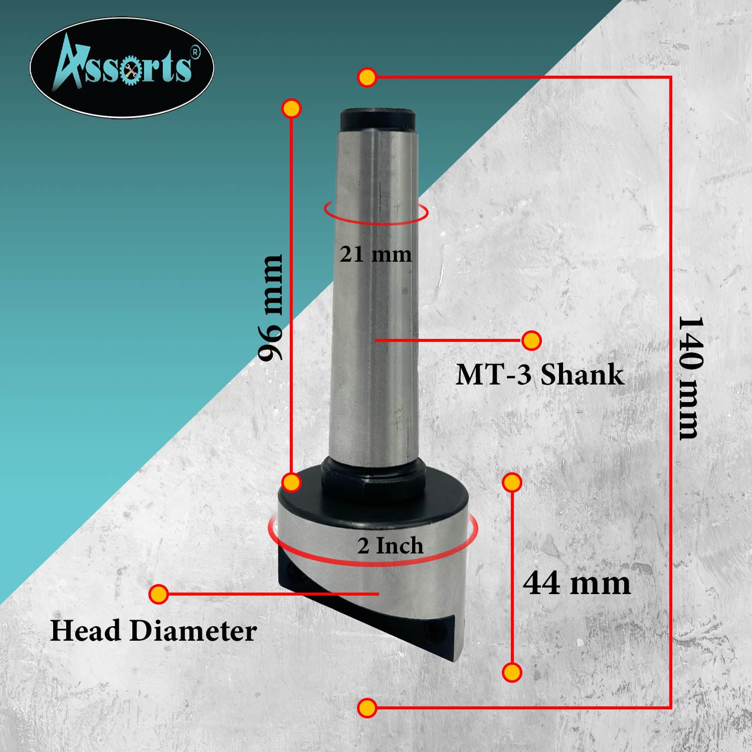 Fraise à mouches de 50 mm pour fraiseuses et tours avec insert en carbure remplaçable - Tige 3MT (M12 x 1,75 mm)