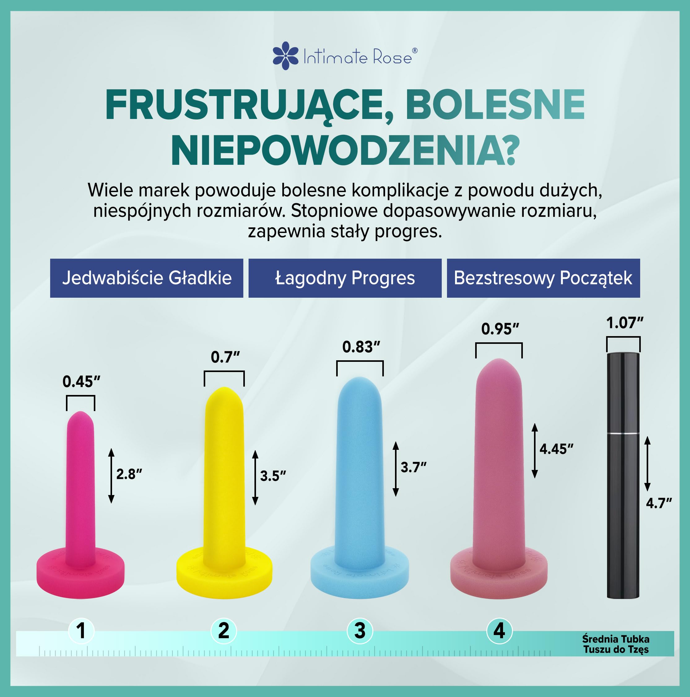 Intimate Rose Dilatory Silikonowe Rozmiar 1–4 – Medyczny Zestaw Dilatorów dla Kobiet | Do Terapii Dna Miednicy i Waginizmu, 4 szt.