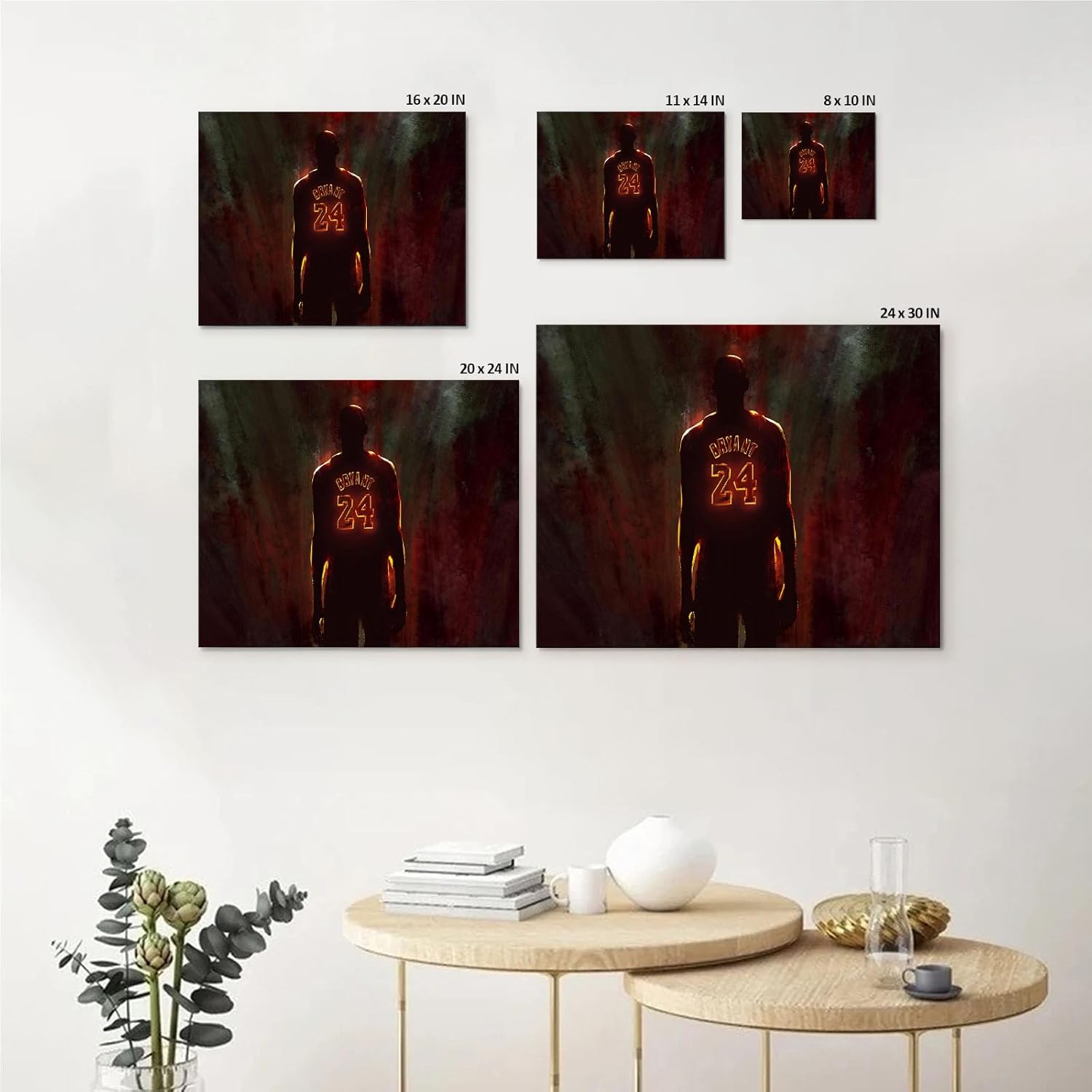 Kobe Bryant Canvas Wall Art Decor - 24X30 inch Iconic Backlit Lakers Jersey No. 24, Inspirational Basketball Legend Tribute, Artistic Shadow Glow Design for Home or Office Wall Decoration