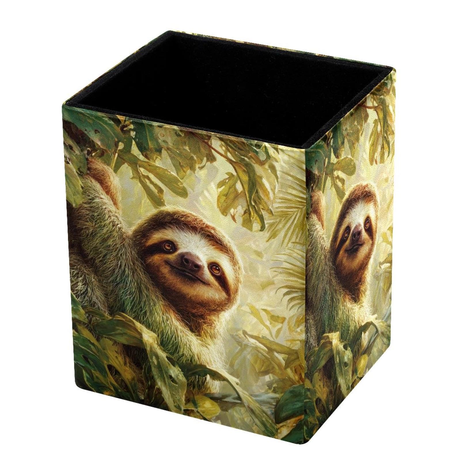 VAPOKF Pencil Holders for Desk, Cute Sloth Printed Pen Holders Pen Pot Makeup Brushes Storage Desktop Stationery Supplies Organiser for Home Office