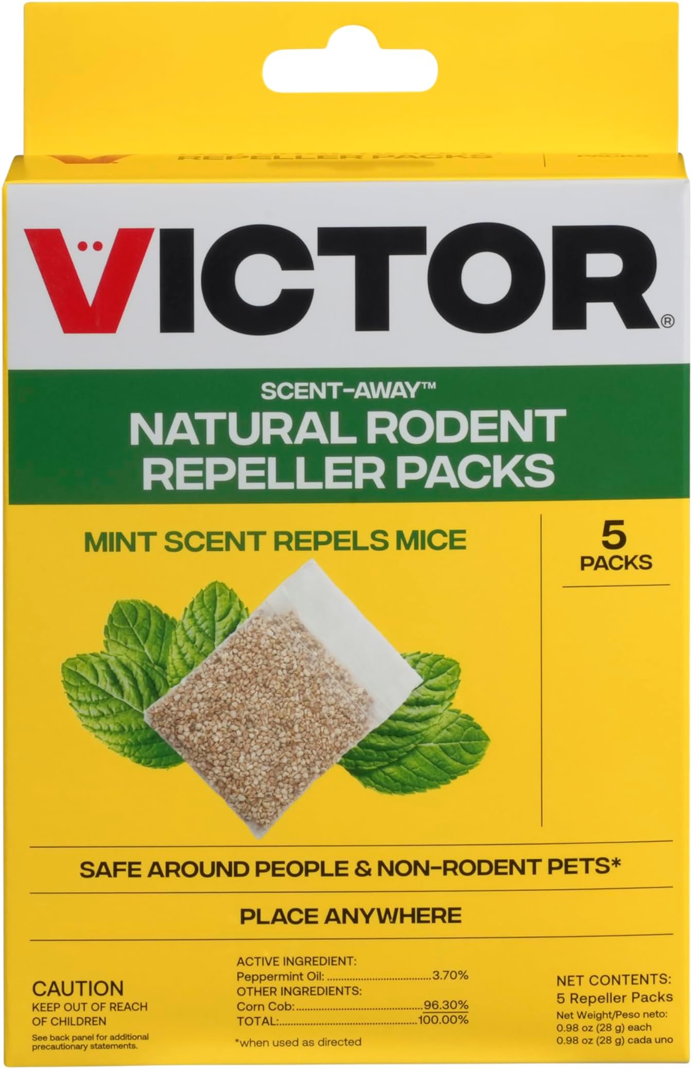 M805 Scent-Away Natural Rodent Repeller – Peppermint Oil Mouse and Rat Repellent – 5 High-Strength Rodent Repelling Sachets Included