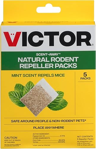 Victor M805 Scent-Away Repelente Natural de Roedores – Repelente de ratones y ratas con aceite de menta – 5 sobres repelentes de roedores de alta