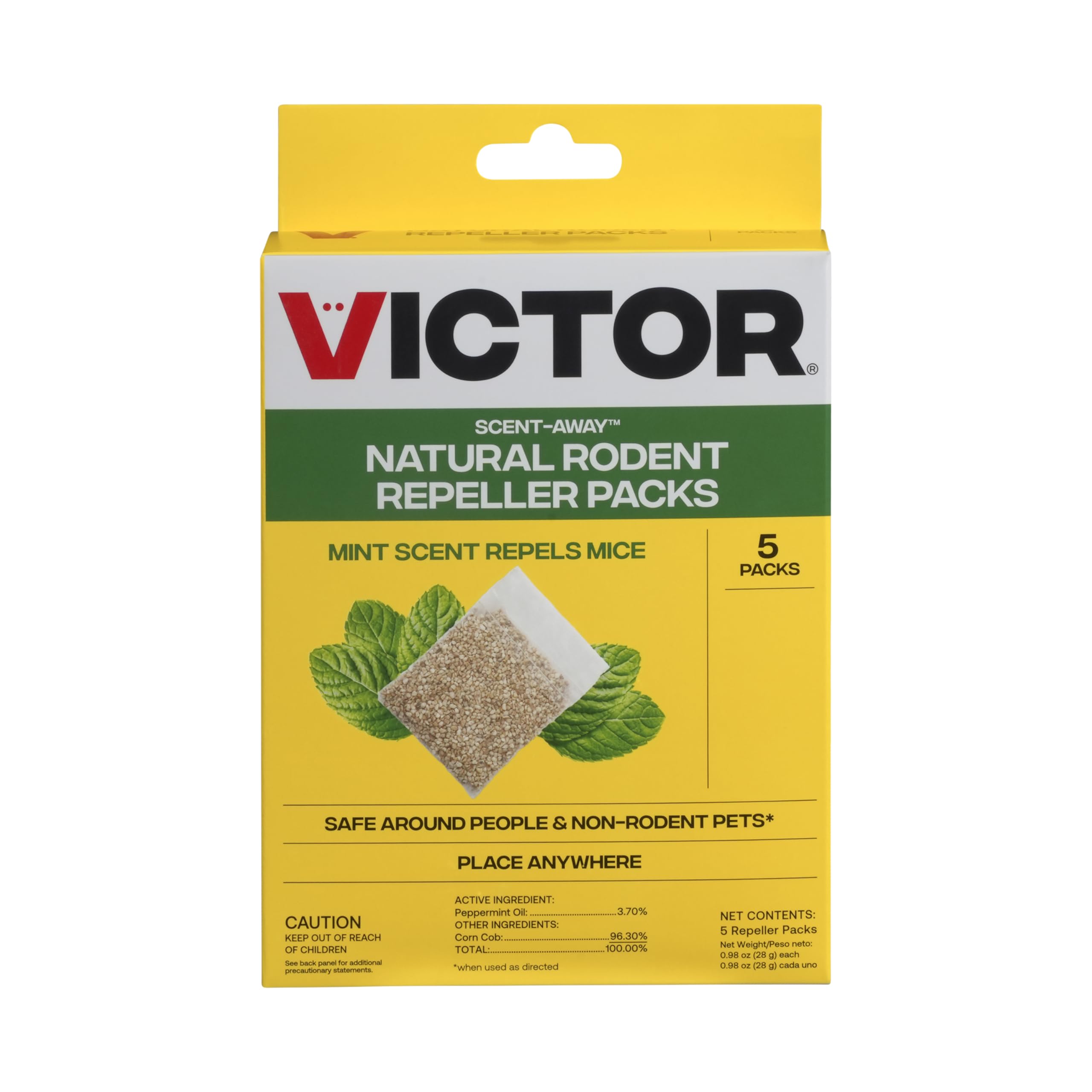 Victor M805 Scent-Away Natural Rodent Repeller – Peppermint Oil Mouse and Rat Repellent – 5 High-Strength Rodent Repelling Sachets Included