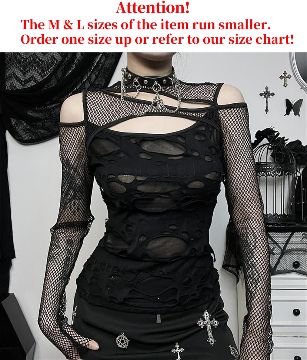Goth T-Shirt Punk Crop Top Shirts for Women Going Out Tops - Image 2