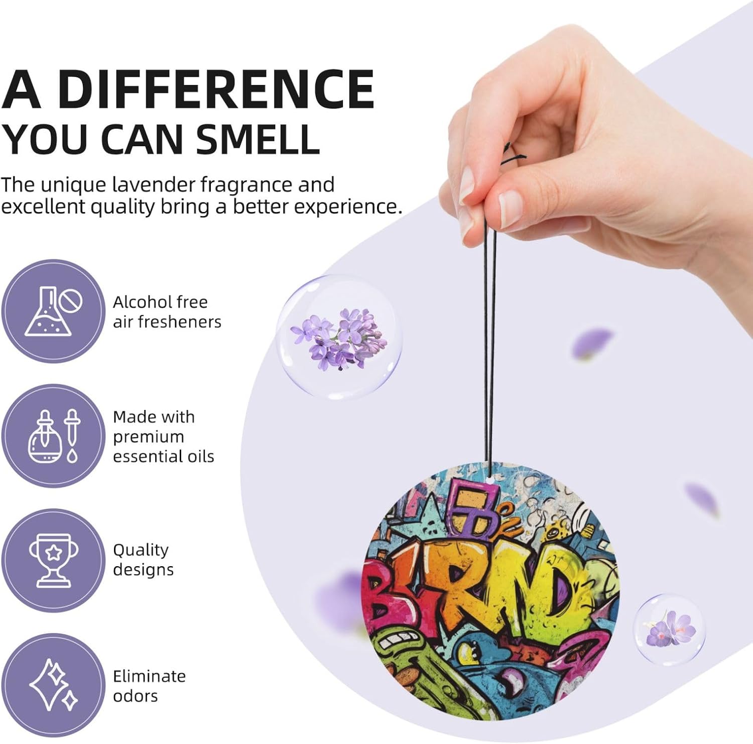 Car Air Freshener 24 PCS Graffiti Drawing Hanging Car Air Fresheners Auto Interior Decor Card Freshener Strong Scented Card Lavender Cars Scents for Office Bedroom Close Drawer Round Shape