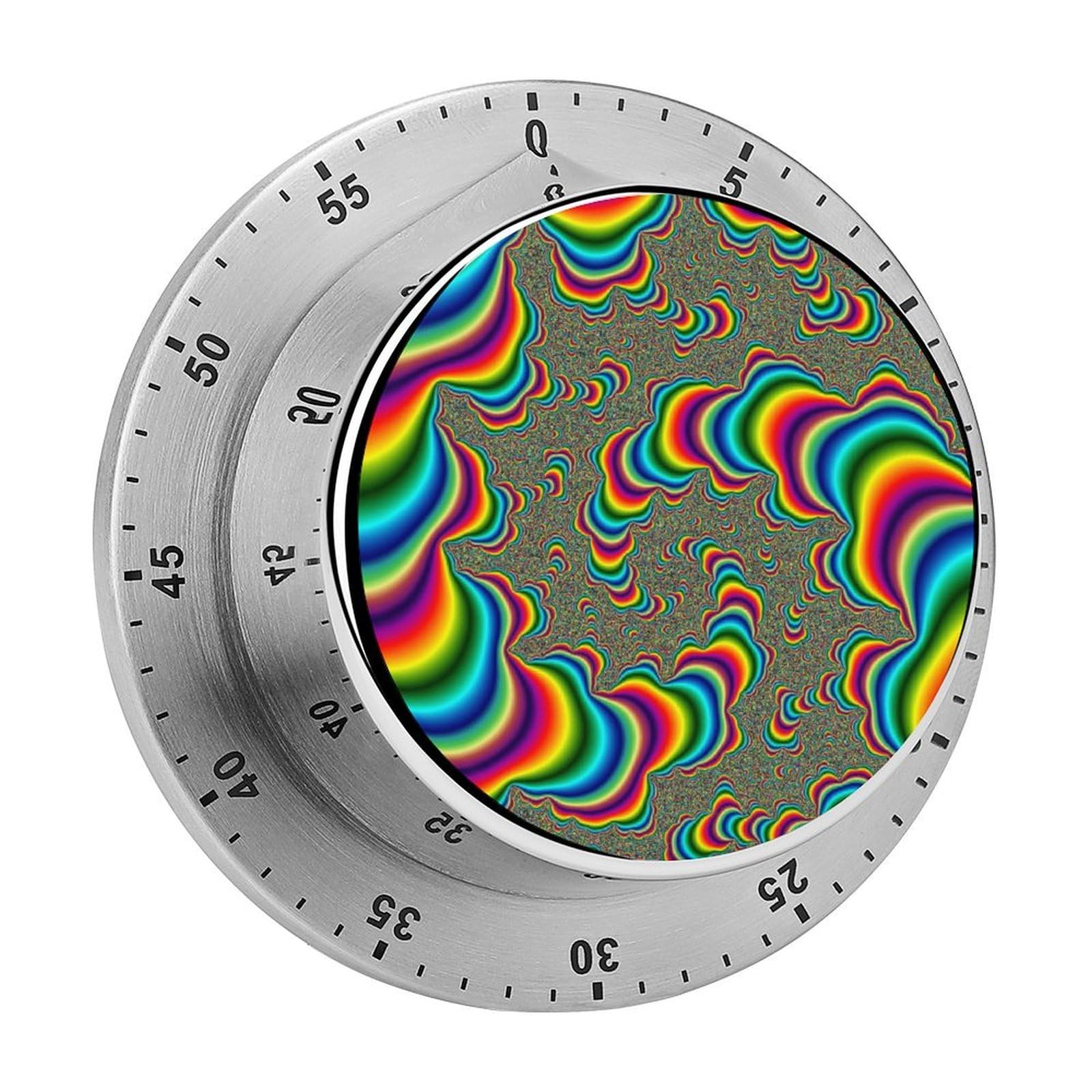 Psychedelic Trippy Rainbow Circular Rotating Timer, Suitable for Kitchen and Bedroom