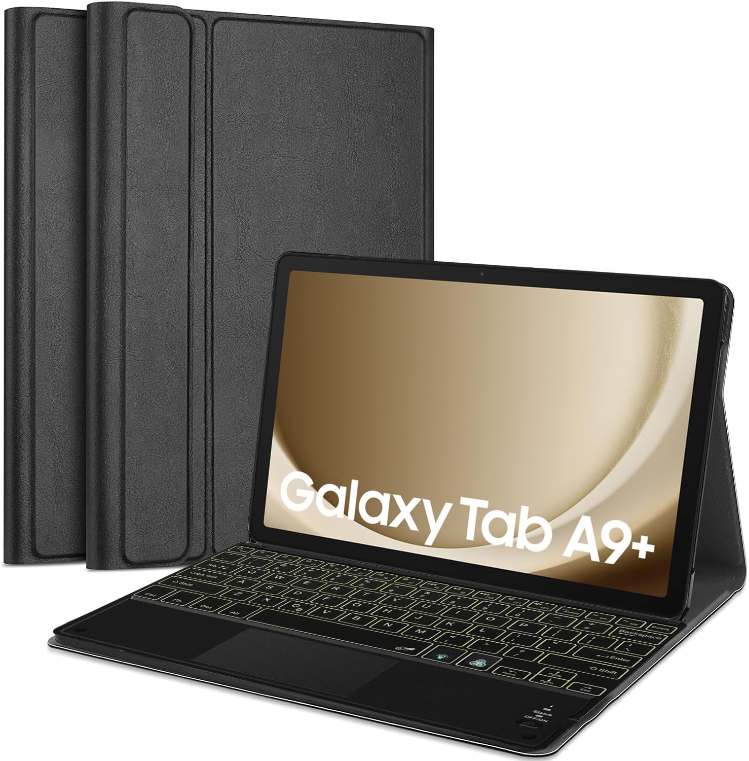 HOM Tri Fold 7-Colour Backlight Detachable Wireless Bluetooth Keyboard with Trackpad/Touchpad Tablet Cover Case for Samsung Galaxy Tab A9 Plus / A9+ 11-inch Tablet - Black (B0CP2TPS33) Amazon Price History, Amazon Price Tracker