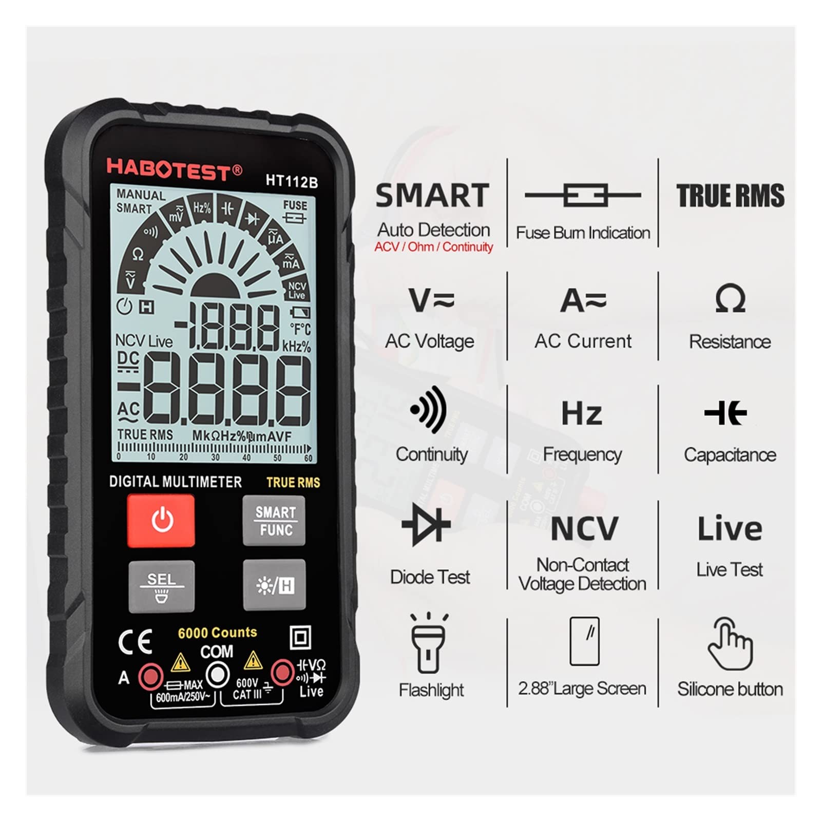 Cyfrowe multitestery Profesjonalny inteligentny multimetr cyfrowy prawdziwy RMS AC DC. AMMETER AMMETER OHM HZ HZ Tester baterii Ddm. Multimetro Auto. z funkcją napięcia fazowego i bezdotykowego (Colo