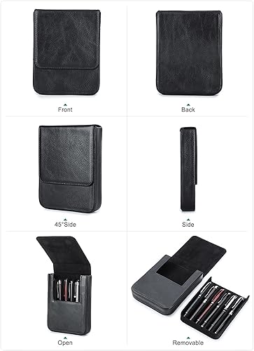 Miniatura 4 de Top Grain - Funda de piel auténtica para 6 bolígrafos estilográficoslápiz, diseño minimalista de moda, hecho a mano, cierre magnético con diseño de