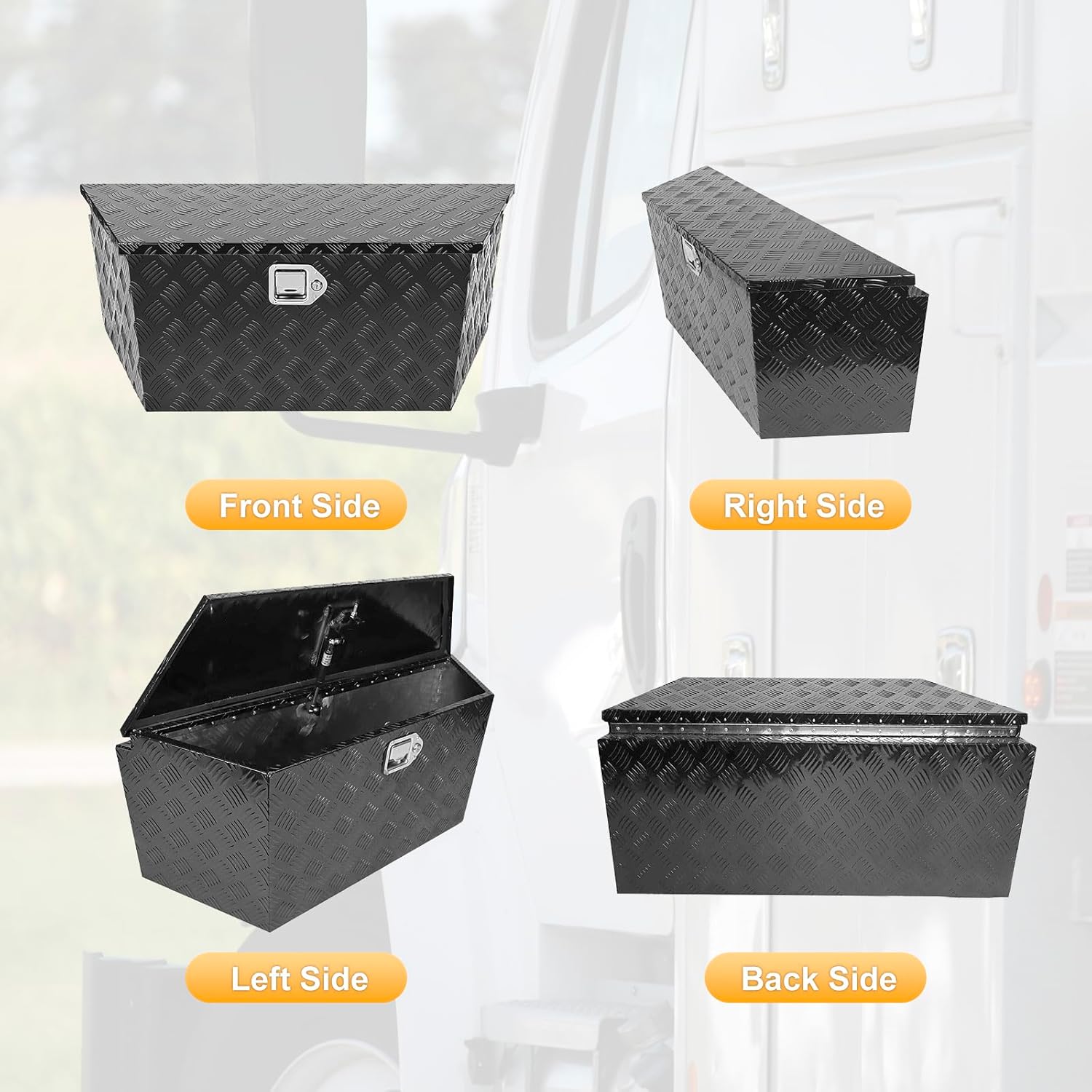 39 Inch Trailer Tool Box,Aluminum Storage Tongue ToolBox,39"X16"X12" Truck Chest box Organizer w/Lock and Keys For Pickup,Truck Bed, RV, Trailer,Heavy Duty Waterproof Black box