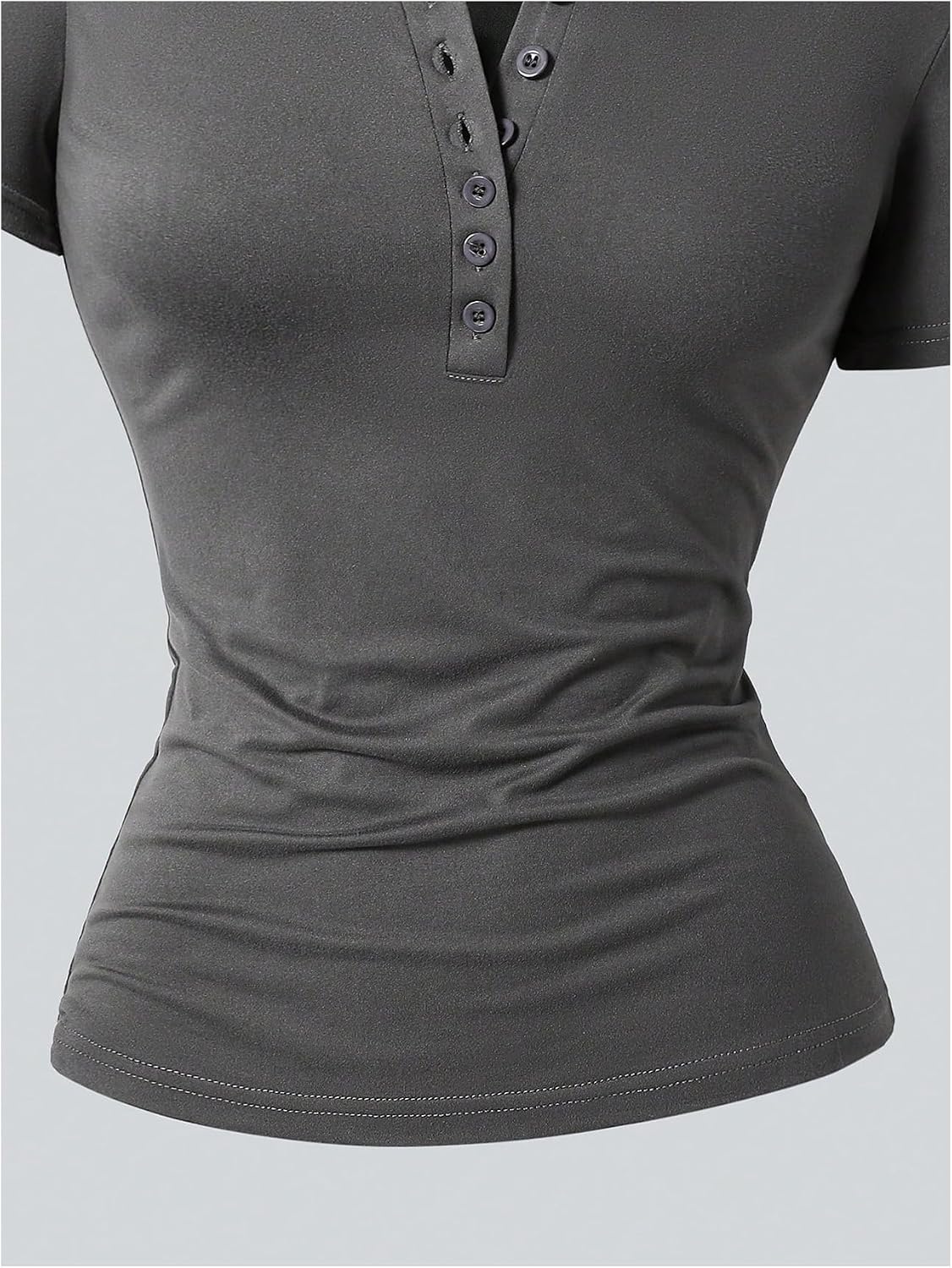 OYOANGLE Girl's 3 Pack Short Sleeve Henley Shirts Button Front Slim Fitted Solid Summer Casual Tshirts