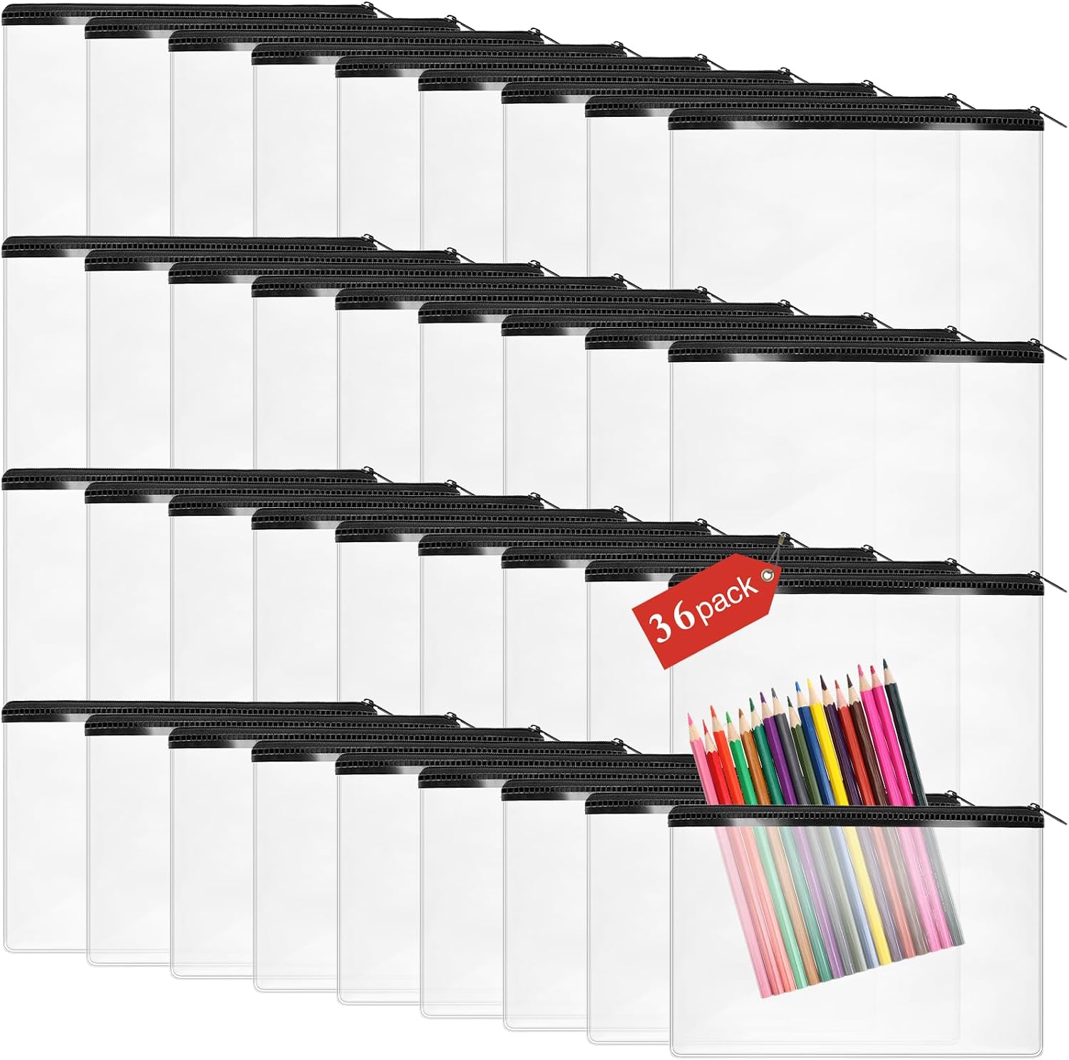 Feifeiya 36 Pcs Clear PVC Pencil Pouch Bulk 8.66 x 5.71 Inch Soft Pencil Case Bag Transparent Zipper Pouch for Study School Supplies Travel Storage (Black)