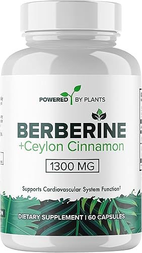 Suplemento de berberina pura  1300 mg de berberina con canela de Ceilán para el metabolismo y el apoyo del sistema inmunológico  60 porciones
