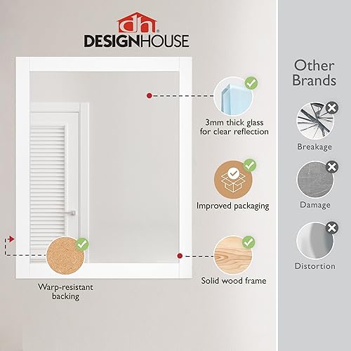 Miniatura 3 de Design House 547216-WHT Shorewood - Decoración de pared rectangular con marco de madera tradicional, para sala de estar, dormitorio, espejo de