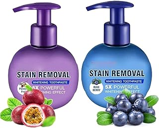 Natural Intensive Stain Remover Whitening Toothpaste, Press Toothpaste, Baking Soda Whitening Toothpaste, Stain Removal Whitening Toothpaste Fight Bleeding Gums Enamel Strengthening Toothpastes (Blueberry+Passion Fruit)