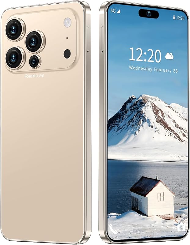 Teléfono celular desbloqueado 17 PMAX, teléfono inteligente de 16 GB+512 GB, pantalla HD de 6,99 pulgadas, teléfonos Android 15 5G, batería de 7000 mAh, teléfono Android, desbloqueo de botón de huellas dactilares/GPS/Face ID/Dual SIM/5G (dorado)