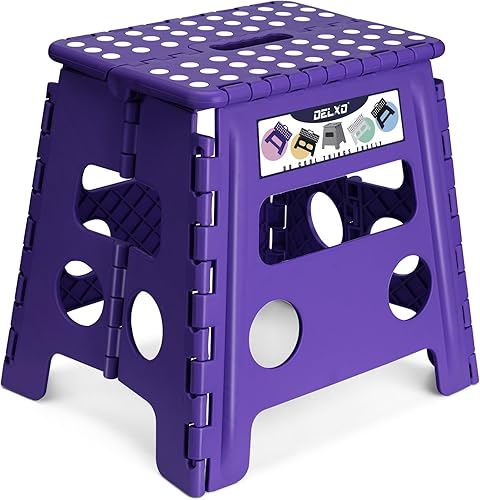 Miniatura 13 de Delxo Taburete plegable de 13 pulgadas de altura, taburete plegable resistente para adultos y niños, taburete pequeño plegable para cocina, 1 gris